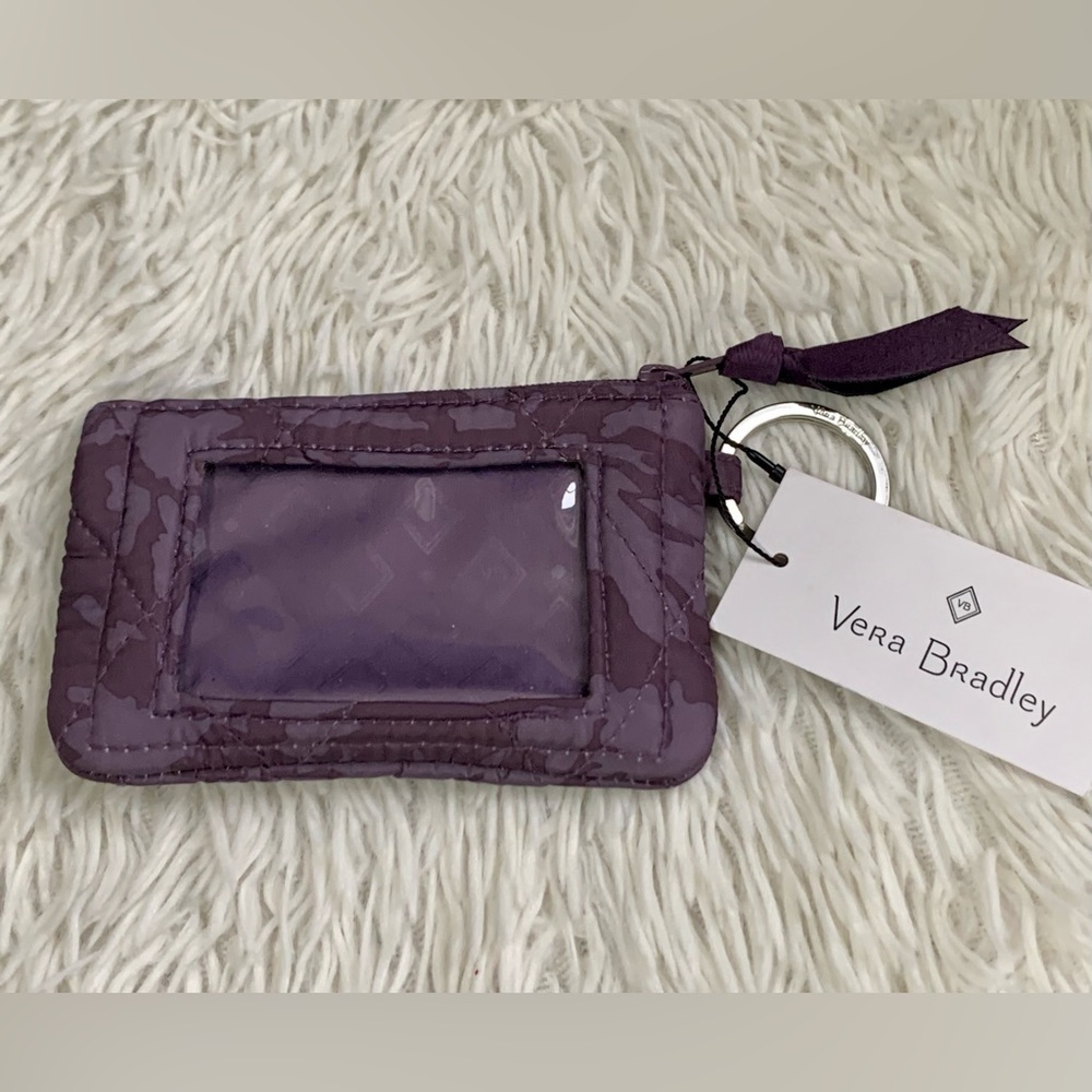 ๐ NWT Vera Bradly purple camouflage ID cardholder W ZIPPER CLOSURE - Picture 2 of 3
